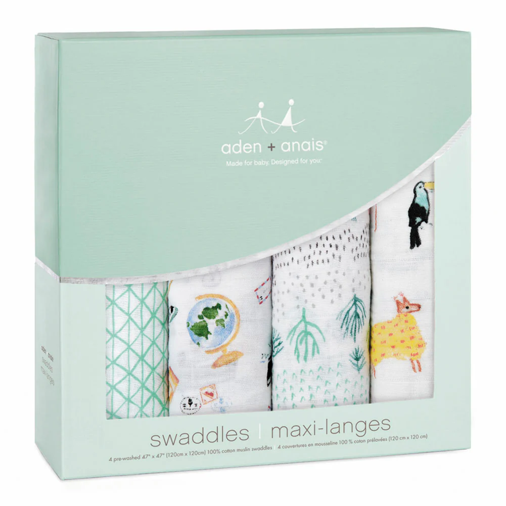 Aden + Anais Classic 4-Pack Muslin Swaddles - Around the World - Image 3