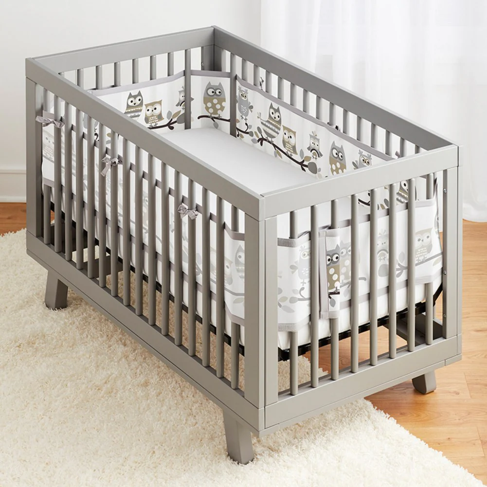 BreathableBaby Classic Mesh Crib Liner - Owl Fun Gray - Image 4