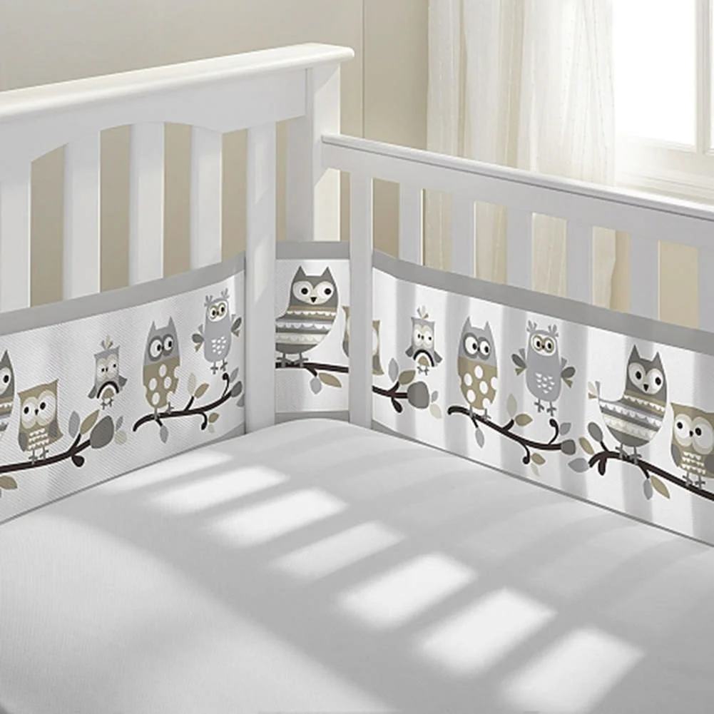 BreathableBaby Classic Mesh Crib Liner - Owl Fun Gray - Image 5
