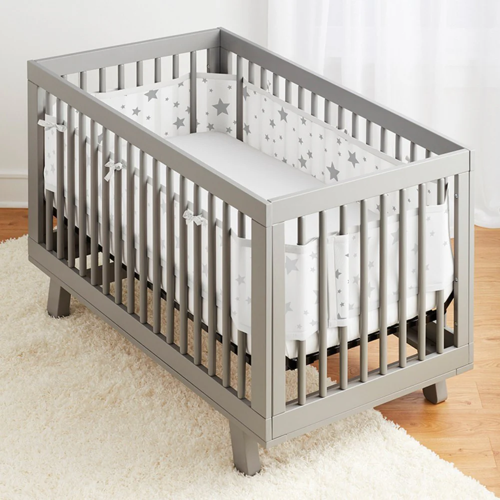 BreathableBaby Classic Mesh Crib Liner - Star Light White & Gray - Image 5